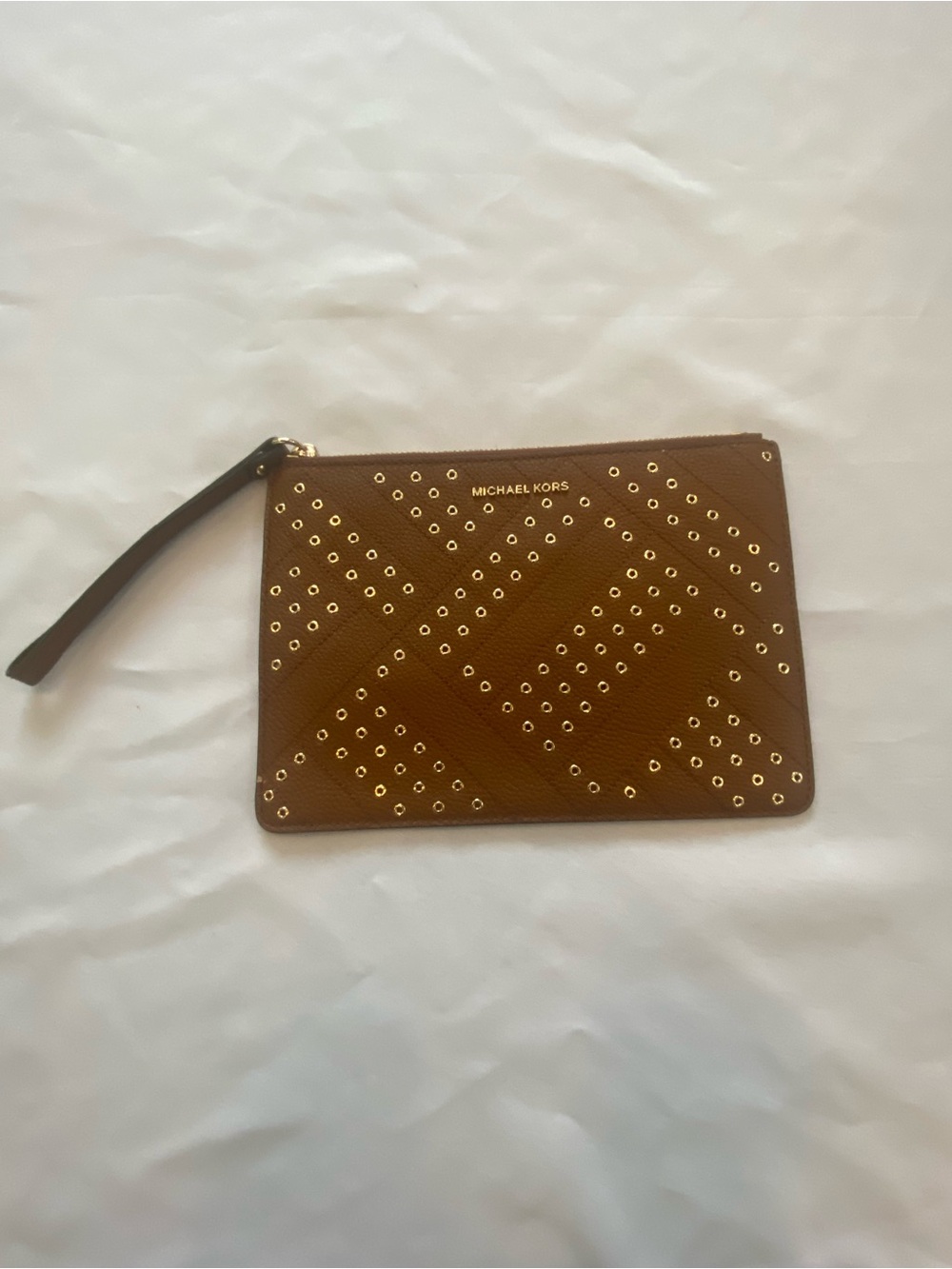 Michael Kors Brown Studded Zip Wristlet Pouch